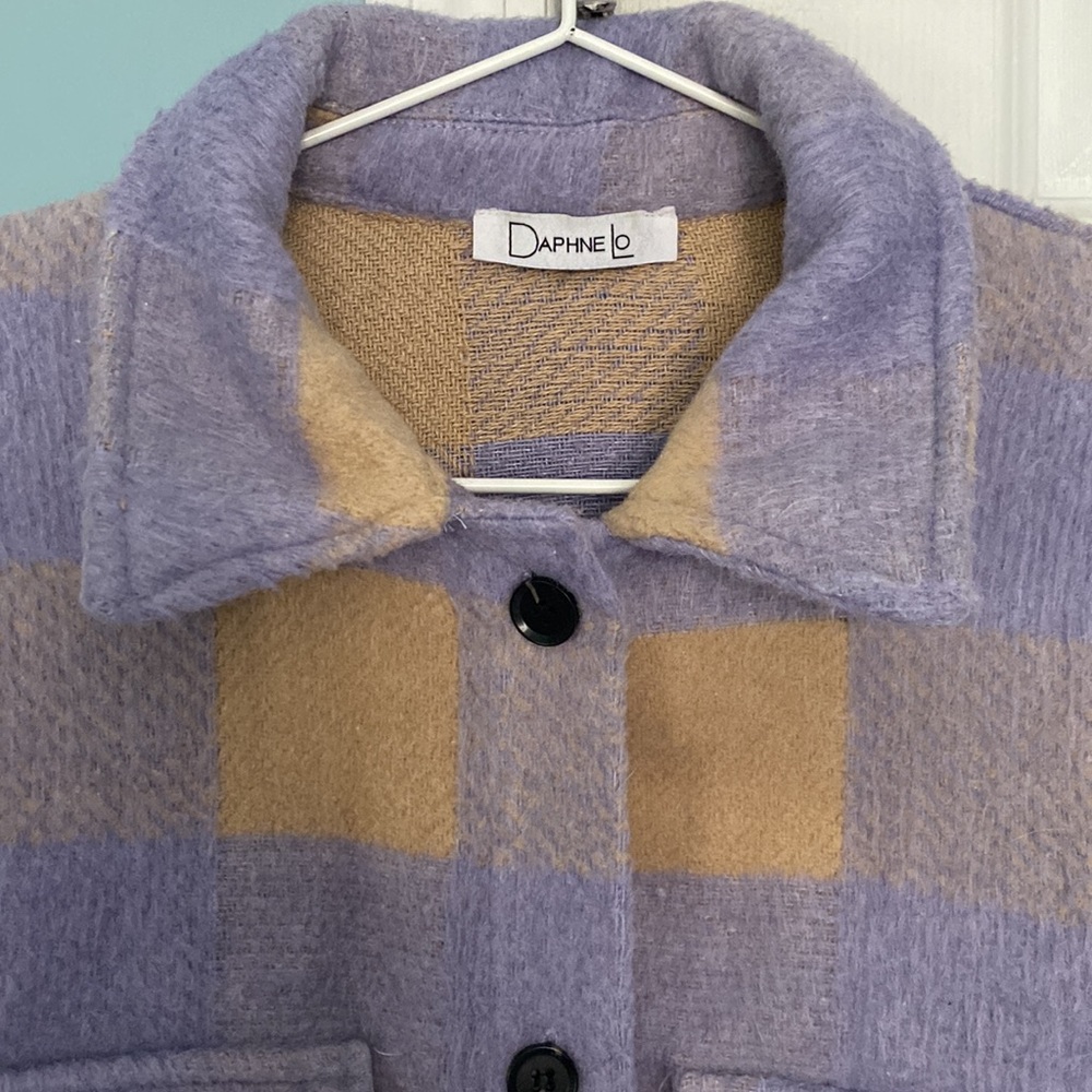 Lavender plaid shirt jacket